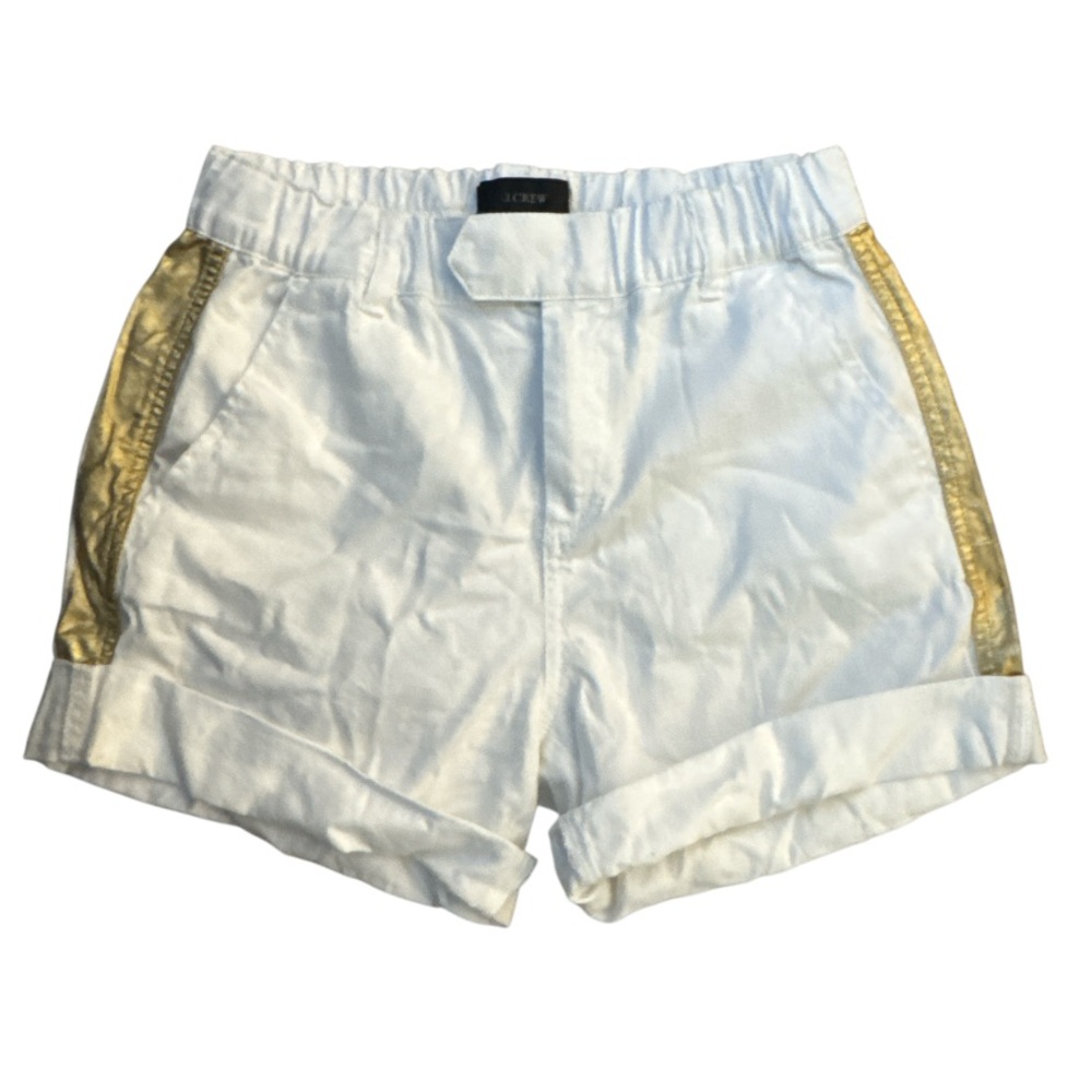 J. Crew Women's White Shorts with Gold Accents - Size 0